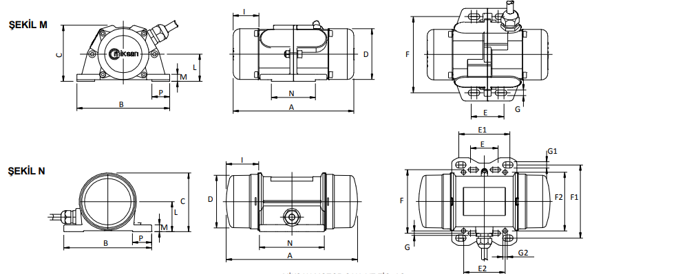 Vibrasyon motor ölçüleri